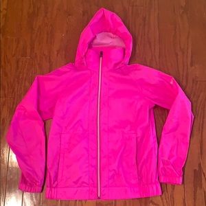 Neon pink Columbia rain jacket